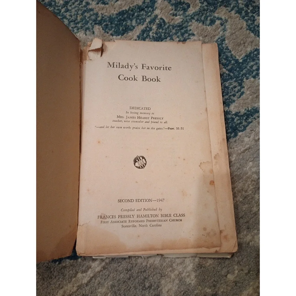 Milady's Favorite Cook Book First Associate Reformed Pres Church Statesville, NC